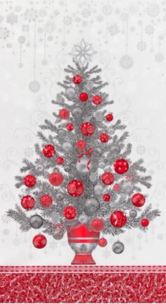 Holiday Flourish 13 Tree Panel by Kaufman in Silver and Red    CP0044