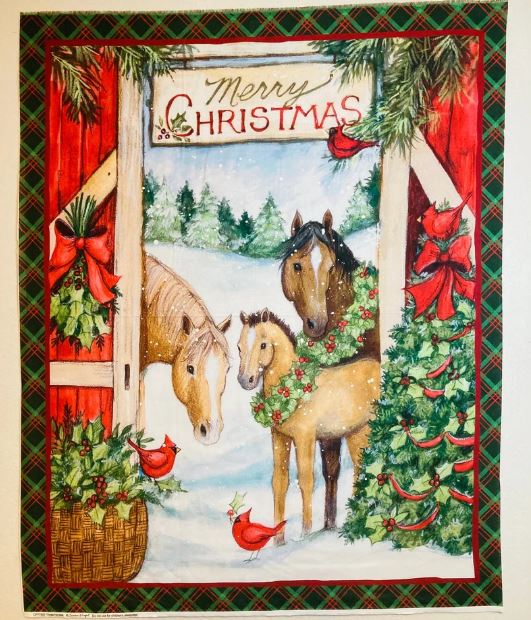 Merry Christmas 3 Horses Panel CP073