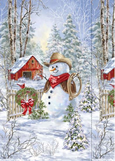 Saddle Up Snowman Christmas Panel   CP0028