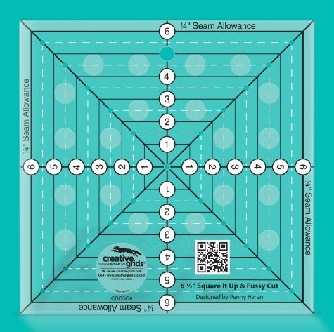 Creative Grids 6-1/2in Square It Up or Fussy Cut Square Quilt Ruler